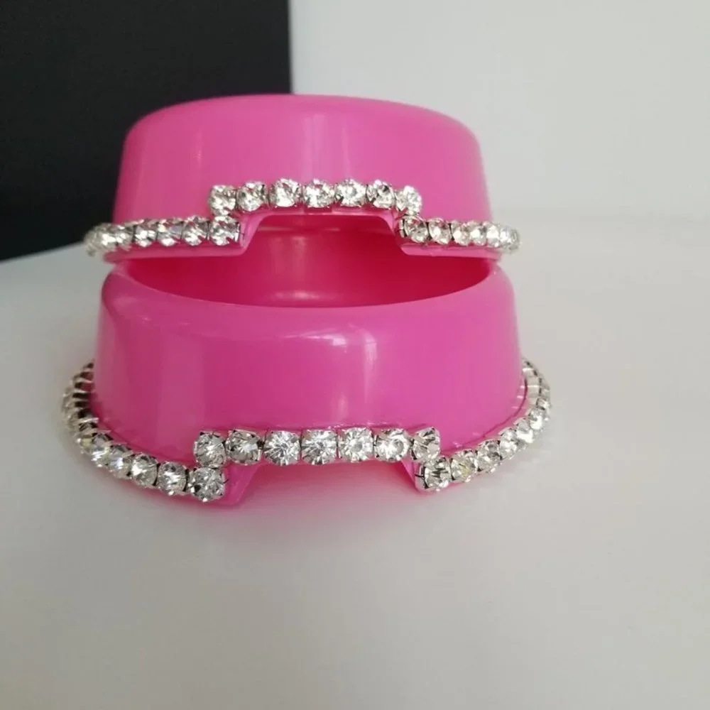 Pink rhinestone pet bowls